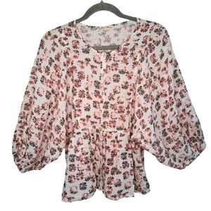 Jane and Delancey White Pink Floral Sparkle Peasant Blouse Size Small